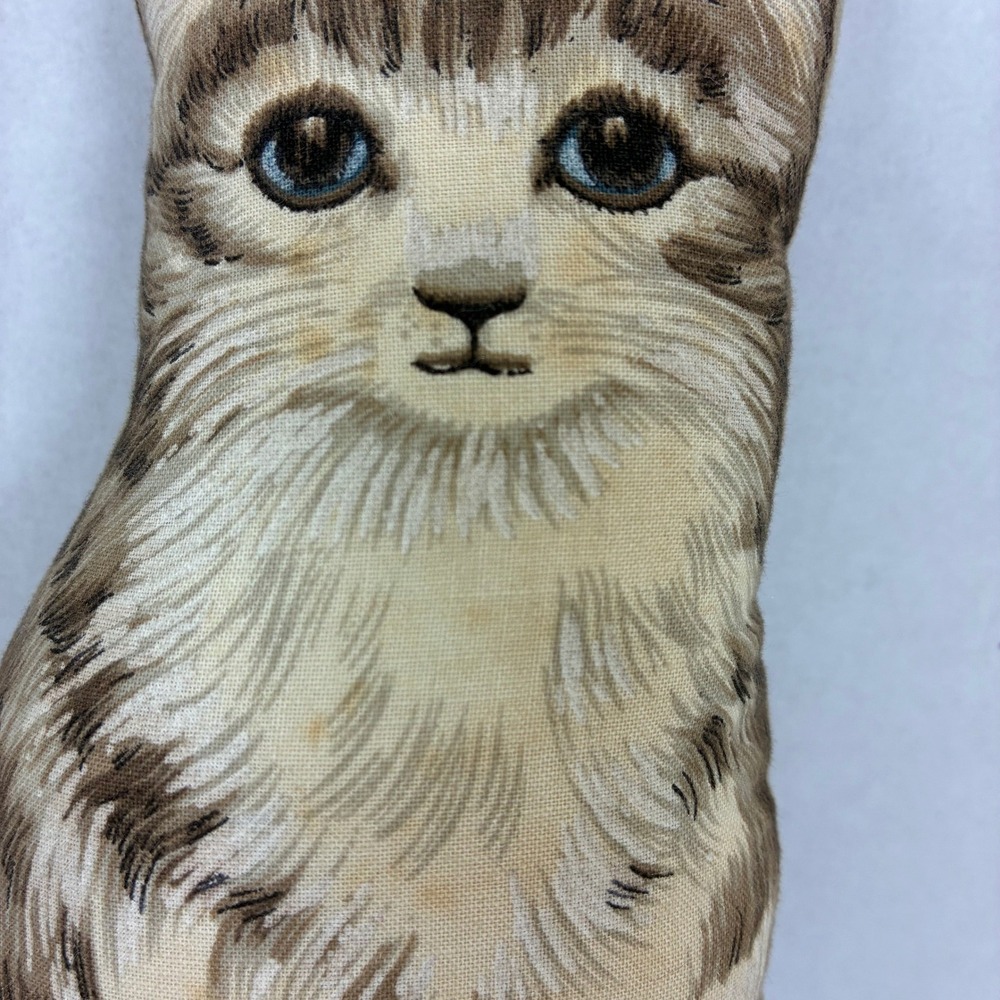 Vintage Tabby Cat Plush Pillow Small Screen Printed Decorative Kitten Brown 7" - Picture 4 of 4
